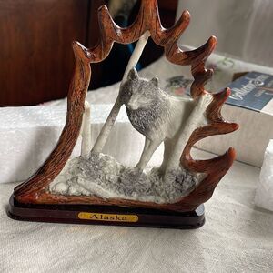 Alaskan Carvings Colletor series wolf in birch trees.